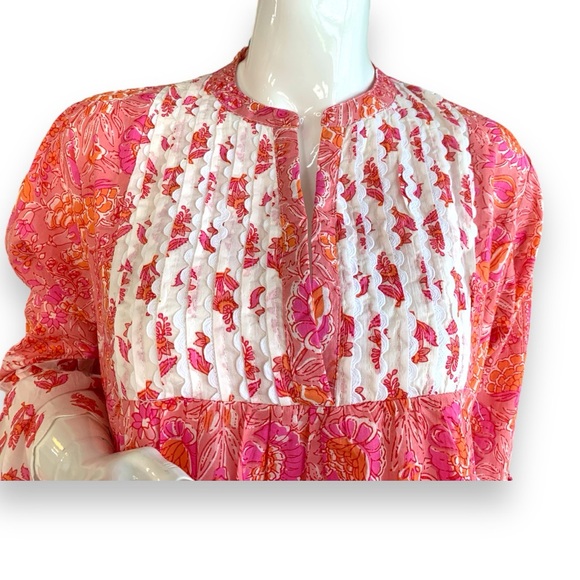 MEHER’S PINK/WHITE BOHO COTTON FLORAL RUFFLE DRESS. WOMEN SZ LARGE. NEW WITH TAG - Picture 6 of 10